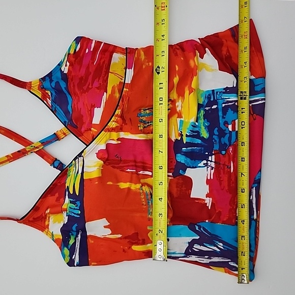 Simon Chang Tankini Top  Raceback Multi Colour Red Blue Padded Cups Size 10 - Picture 11 of 12